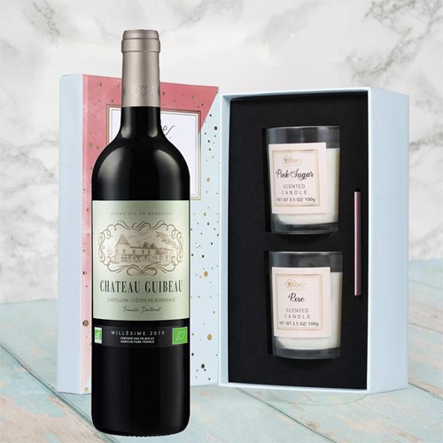 Chateau Guibeau Bordeaux Wine 75cl Red Wine With Love Body & Earth 2 Scented Candle Gift Box